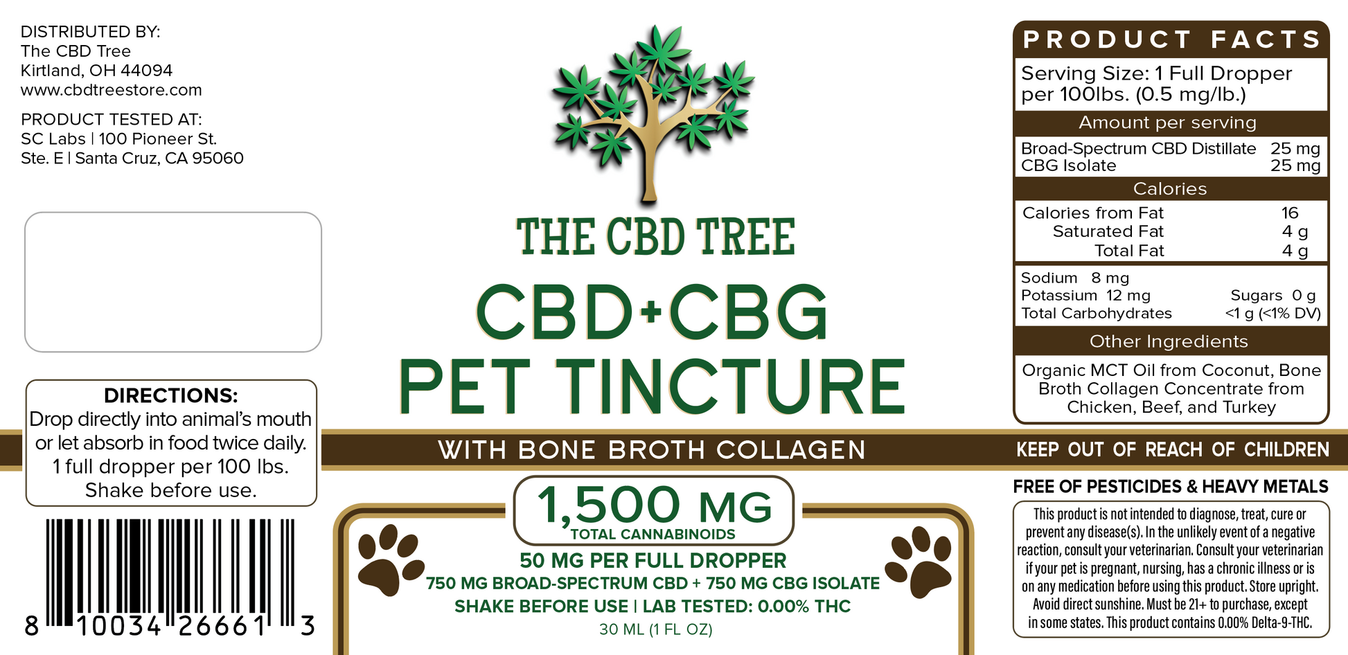 CBD+CBG for pets label